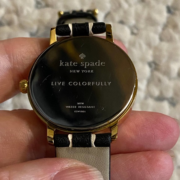 KATE SPADE Gold Metro Luxe Watch black white leather band NEW battery - Picture 7 of 7